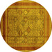 Round Oriental Yellow Industrial Rug, urb1070yw