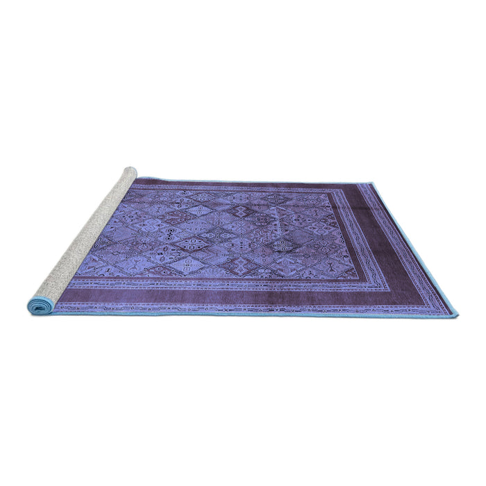 Sideview of Machine Washable Oriental Blue Industrial Rug, wshurb1070blu