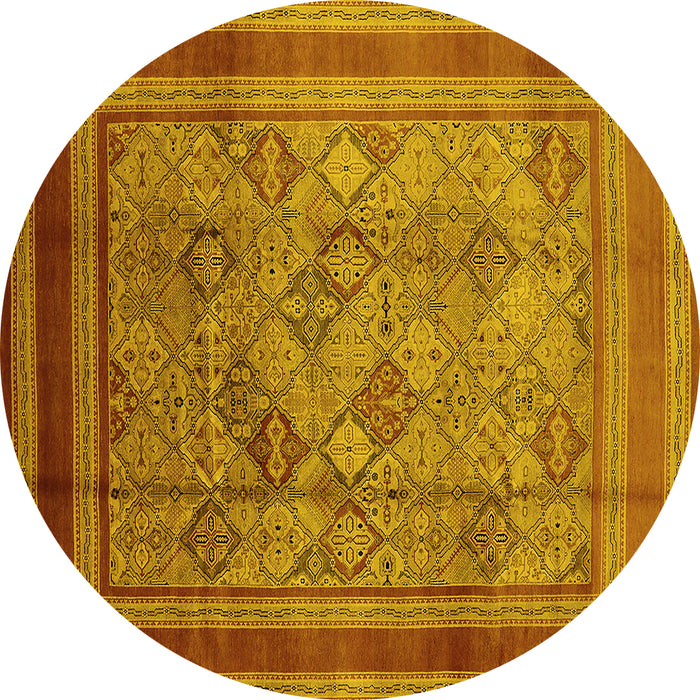 Round Machine Washable Oriental Yellow Industrial Rug, wshurb1070yw