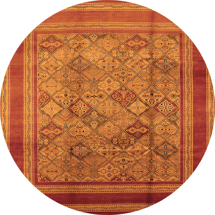 Round Machine Washable Oriental Orange Industrial Area Rugs, wshurb1070org
