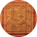 Round Machine Washable Oriental Orange Industrial Area Rugs, wshurb1070org