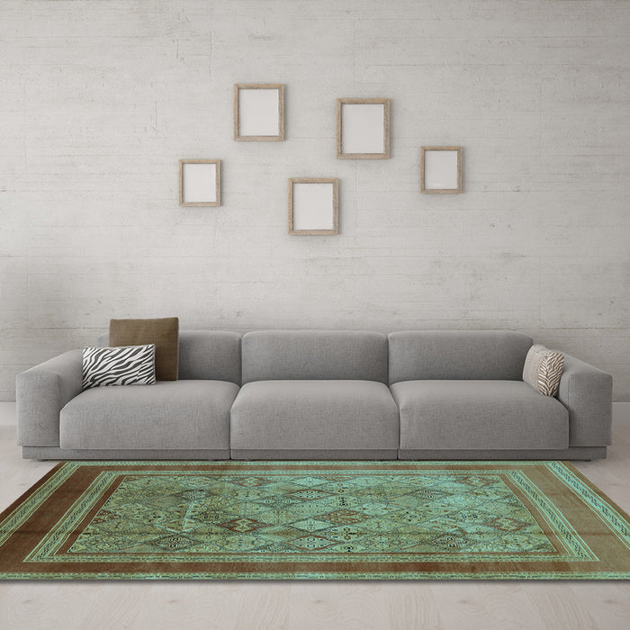 Machine Washable Oriental Light Blue Industrial Rug in a Living Room, wshurb1070lblu