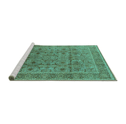Sideview of Machine Washable Oriental Turquoise Traditional Area Rugs, wshurb1071turq