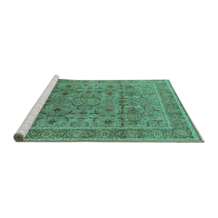 Sideview of Machine Washable Oriental Turquoise Traditional Area Rugs, wshurb1071turq