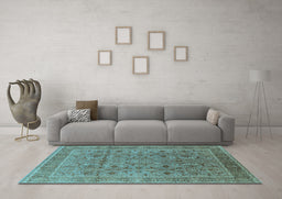 Machine Washable Oriental Light Blue Traditional Rug in a Living Room, wshurb1071lblu