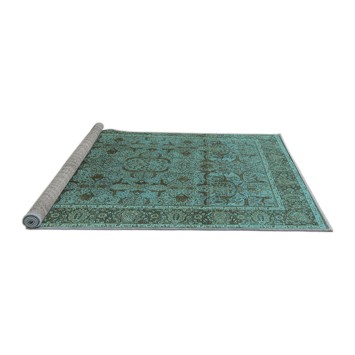 Sideview of Machine Washable Oriental Light Blue Traditional Rug, wshurb1071lblu