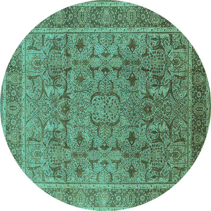 Round Oriental Turquoise Traditional Rug, urb1071turq
