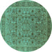 Round Oriental Turquoise Traditional Rug, urb1071turq