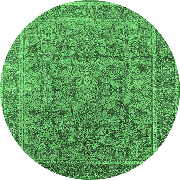 Round Oriental Emerald Green Traditional Rug, urb1071emgrn