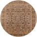 Round Mid-Century Modern Mahogany Brown Oriental Rug, urb1071