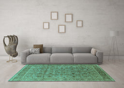 Machine Washable Oriental Turquoise Traditional Area Rugs in a Living Room,, wshurb1071turq