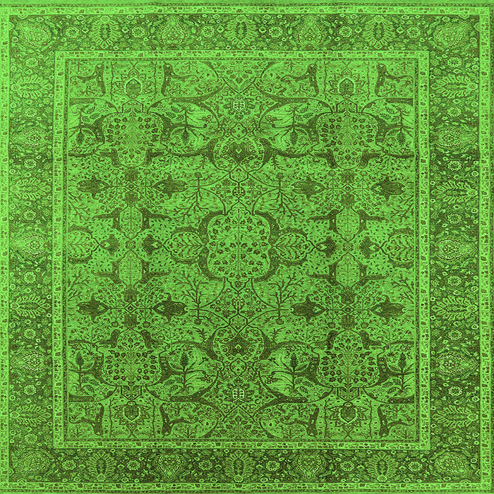 Square Machine Washable Oriental Green Traditional Area Rugs, wshurb1071grn