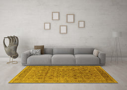Machine Washable Oriental Yellow Traditional Rug in a Living Room, wshurb1071yw