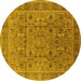 Round Oriental Yellow Traditional Rug, urb1071yw