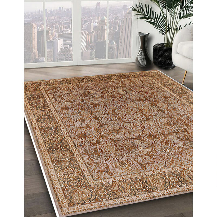 Mid-Century Modern Mahogany Brown Oriental Rug in Family Room, urb1071
