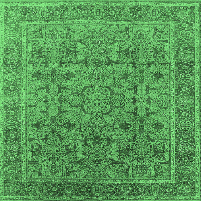 Square Machine Washable Oriental Emerald Green Traditional Area Rugs, wshurb1071emgrn