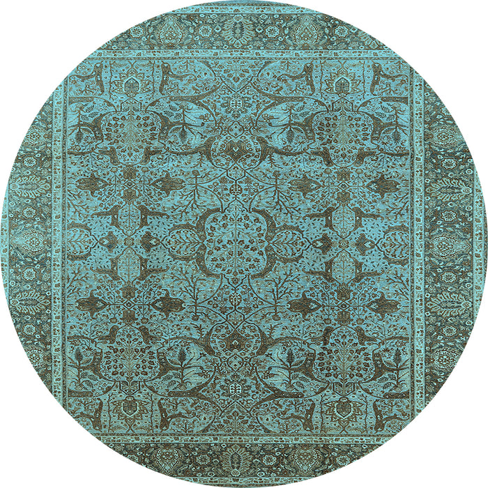 Round Machine Washable Oriental Light Blue Traditional Rug, wshurb1071lblu
