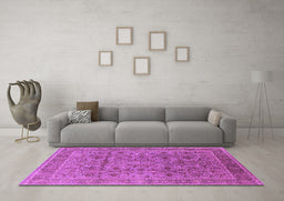 Machine Washable Oriental Purple Traditional Area Rugs in a Living Room, wshurb1071pur