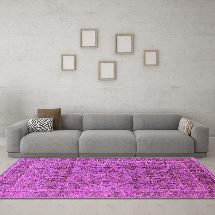 Machine Washable Oriental Purple Traditional Area Rugs in a Living Room, wshurb1071pur