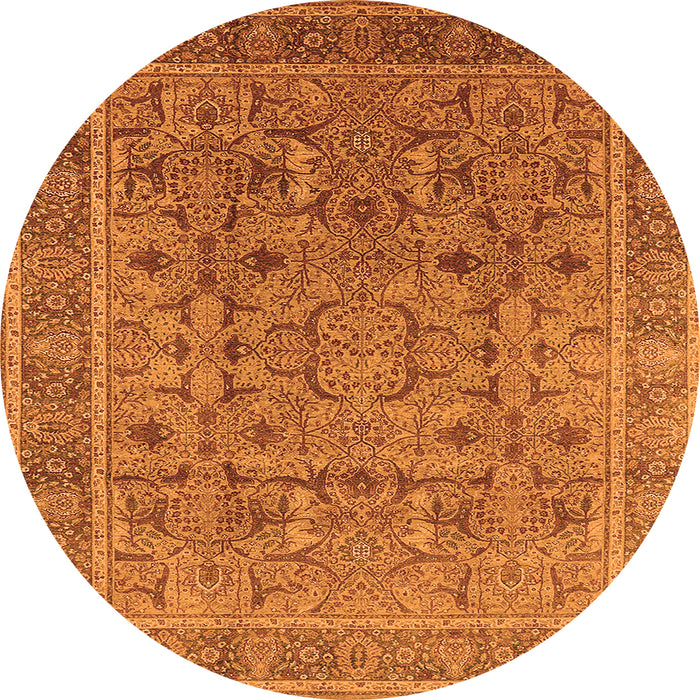 Round Machine Washable Oriental Orange Traditional Area Rugs, wshurb1071org