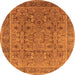 Round Machine Washable Oriental Orange Traditional Area Rugs, wshurb1071org