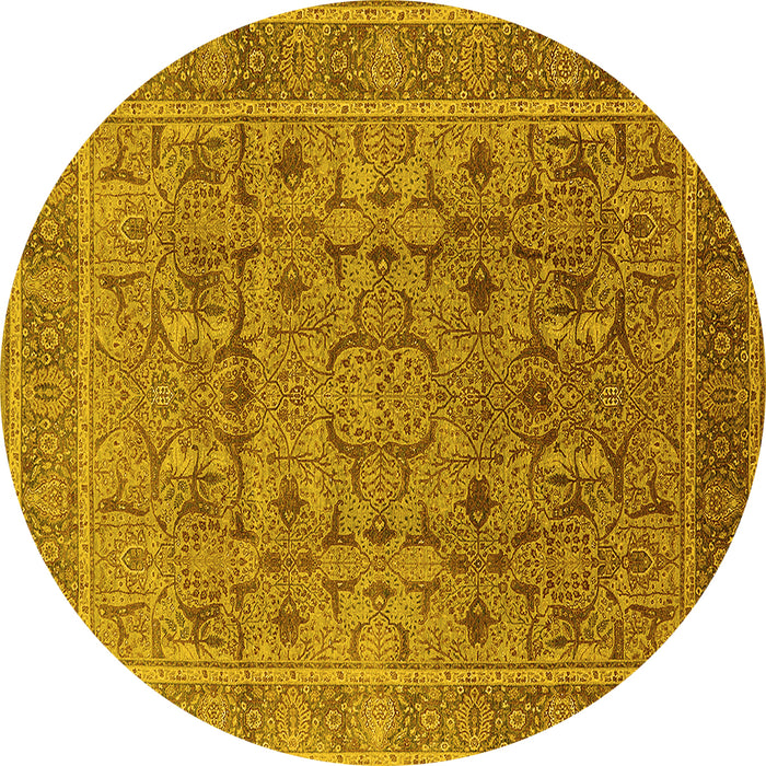 Round Machine Washable Oriental Yellow Traditional Rug, wshurb1071yw