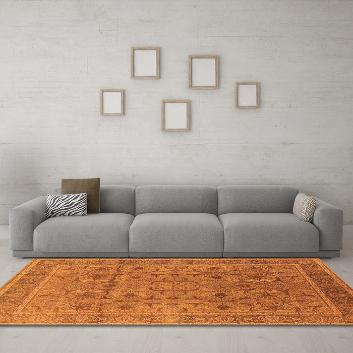 Machine Washable Oriental Orange Traditional Area Rugs in a Living Room, wshurb1071org