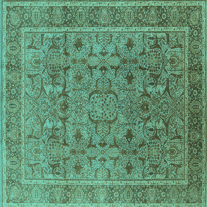 Square Oriental Turquoise Traditional Rug, urb1071turq