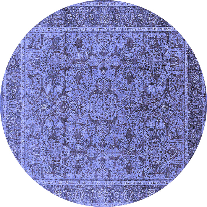Round Machine Washable Oriental Blue Traditional Rug, wshurb1071blu