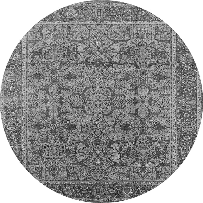 Round Machine Washable Oriental Gray Traditional Rug, wshurb1071gry