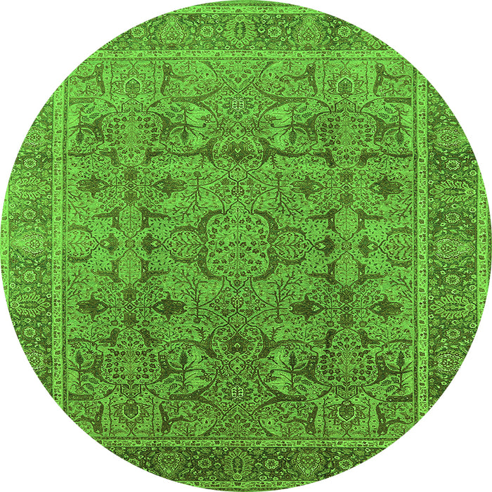 Round Machine Washable Oriental Green Traditional Area Rugs, wshurb1071grn