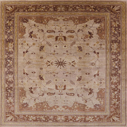 Square Mid-Century Modern Light Copper Gold Oriental Rug, urb1072