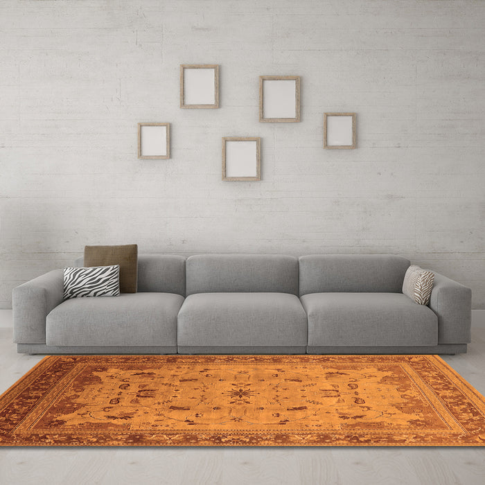 Machine Washable Oriental Orange Traditional Area Rugs in a Living Room, wshurb1072org