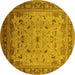 Round Machine Washable Oriental Yellow Traditional Rug, wshurb1072yw