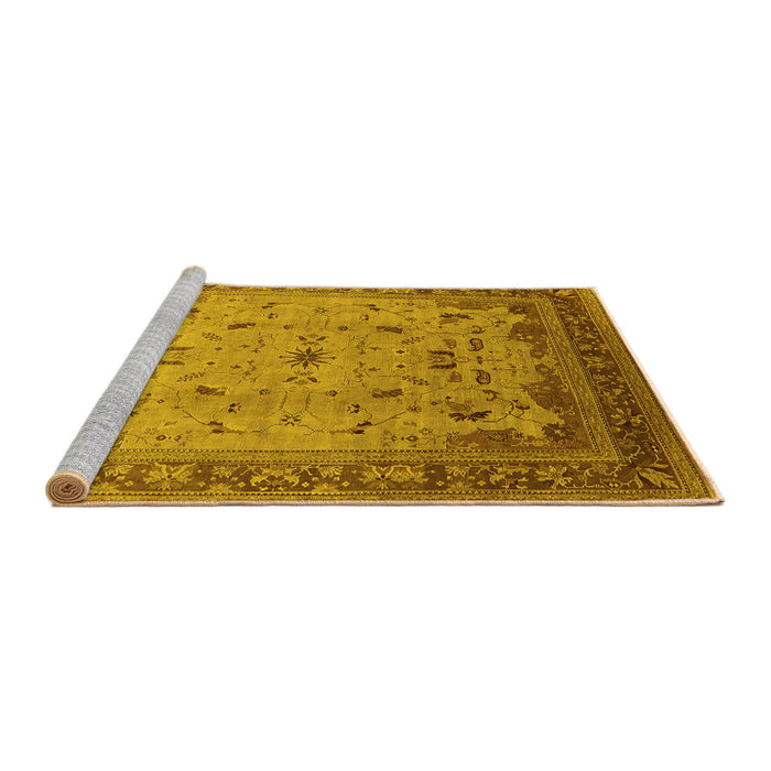 Sideview of Machine Washable Oriental Yellow Traditional Rug, wshurb1072yw