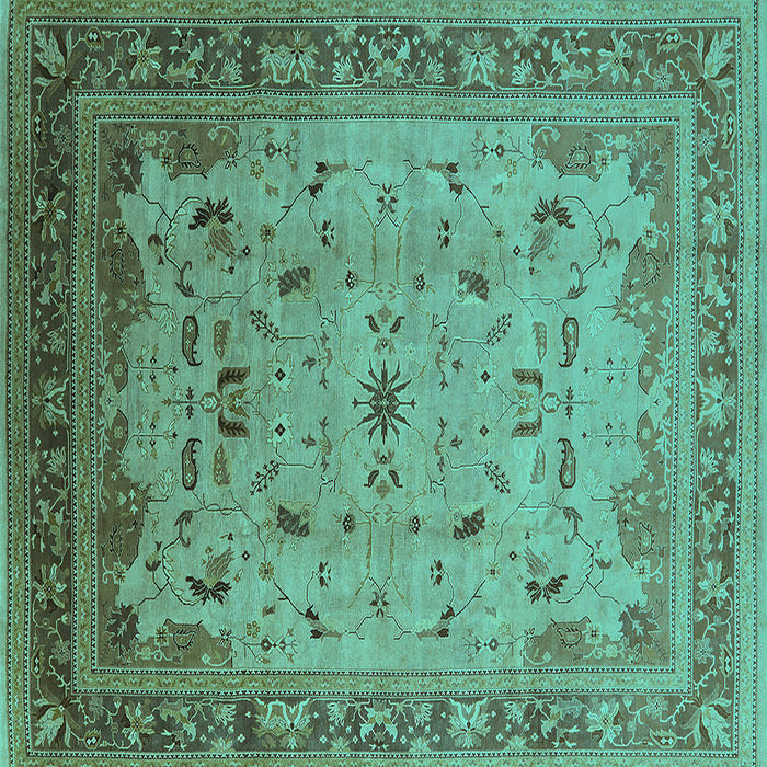 Square Machine Washable Oriental Turquoise Traditional Area Rugs, wshurb1072turq