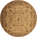 Round Oriental Brown Traditional Rug, urb1072brn