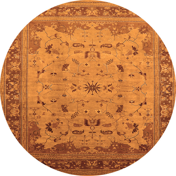 Round Machine Washable Oriental Orange Traditional Area Rugs, wshurb1072org