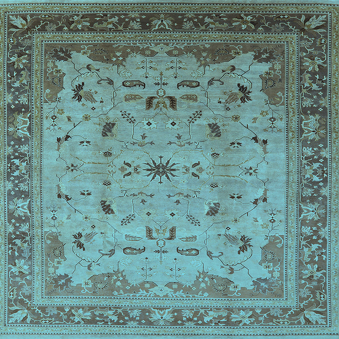 Square Machine Washable Oriental Light Blue Traditional Rug, wshurb1072lblu