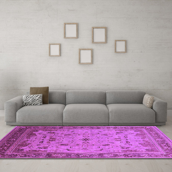 Machine Washable Oriental Purple Traditional Area Rugs in a Living Room, wshurb1072pur