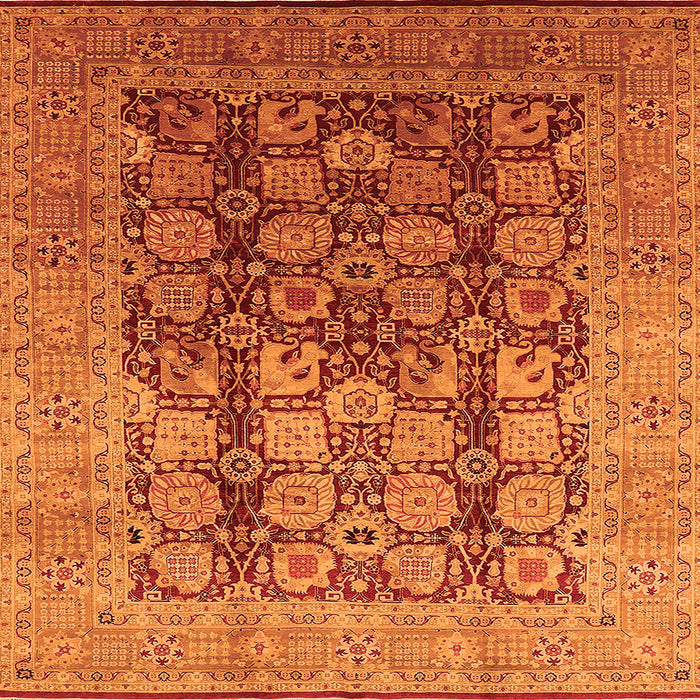 Square Machine Washable Oriental Orange Traditional Area Rugs, wshurb1073org
