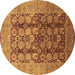 Round Oriental Brown Traditional Rug, urb1073brn