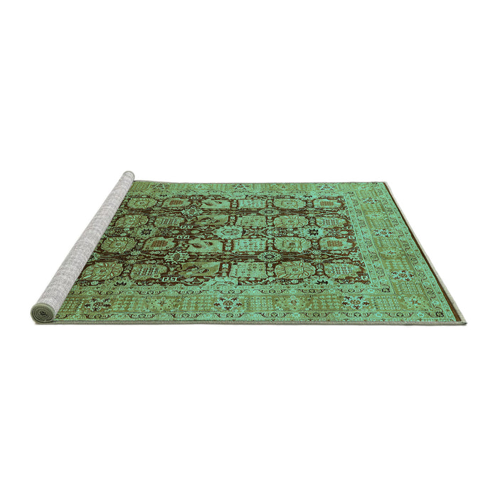 Sideview of Machine Washable Oriental Turquoise Traditional Area Rugs, wshurb1073turq