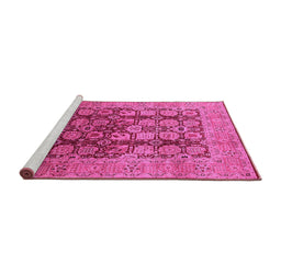 Sideview of Machine Washable Oriental Pink Traditional Rug, wshurb1073pnk