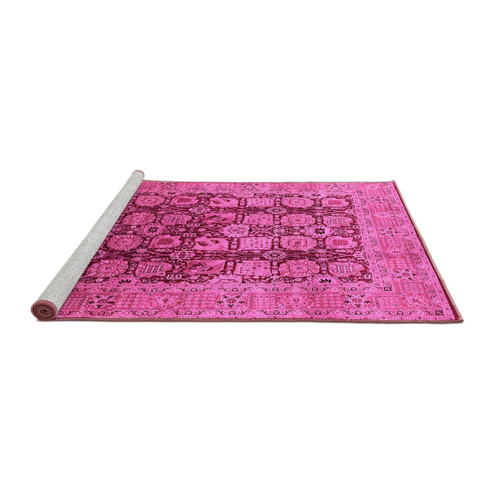Sideview of Machine Washable Oriental Pink Traditional Rug, wshurb1073pnk