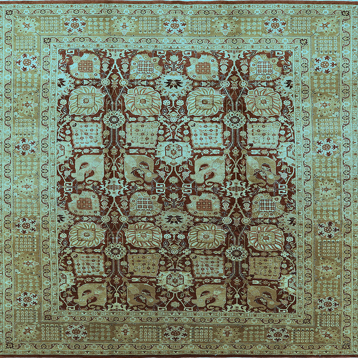 Square Machine Washable Oriental Light Blue Traditional Rug, wshurb1073lblu