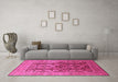 Machine Washable Oriental Pink Traditional Rug in a Living Room, wshurb1073pnk