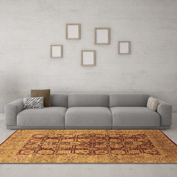 Machine Washable Oriental Brown Traditional Rug in a Living Room,, wshurb1073brn