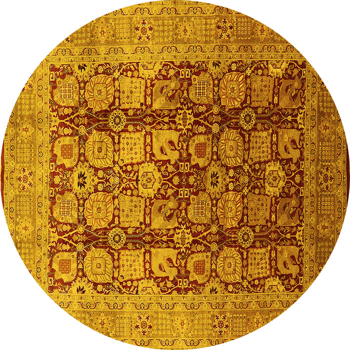 Round Machine Washable Oriental Yellow Traditional Rug, wshurb1073yw