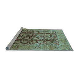 Sideview of Machine Washable Oriental Light Blue Traditional Rug, wshurb1073lblu